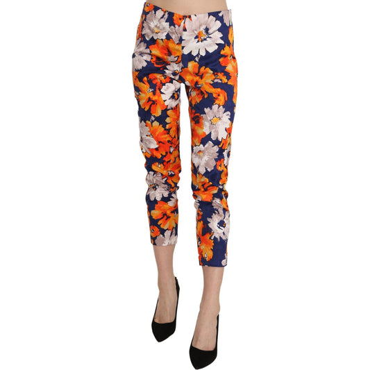 LANACAPRINA Blue Floral Print Skinny Slim Fit Trousers Pants 1728,2% Rayon,43% Polyester,67345645728,Blue,Clothing,IT42|M,Jeans & Pants - Women - Clothing,LANACAPRINA,Material: 55% Cotton,New with tags,Pants - Clothing,Skinny Pants - Pants - Clothing,Wome