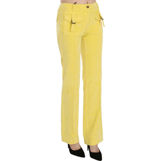 Just Cavalli Yellow Corduroy Mid Waist Straight Trousers Pants PAN70338-46