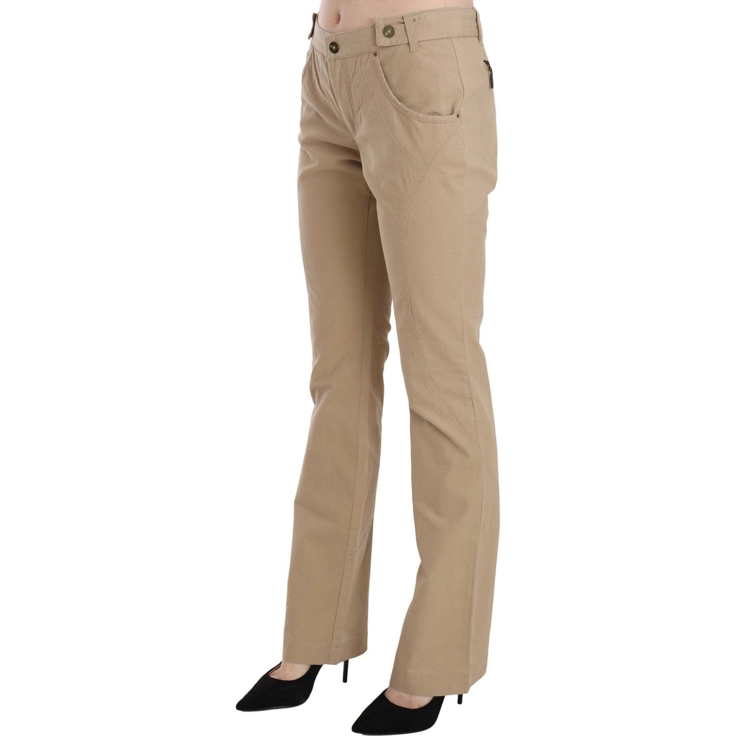 Just Cavalli Beige Cotton Mid Waist Straight Trousers Pants PAN70365-46