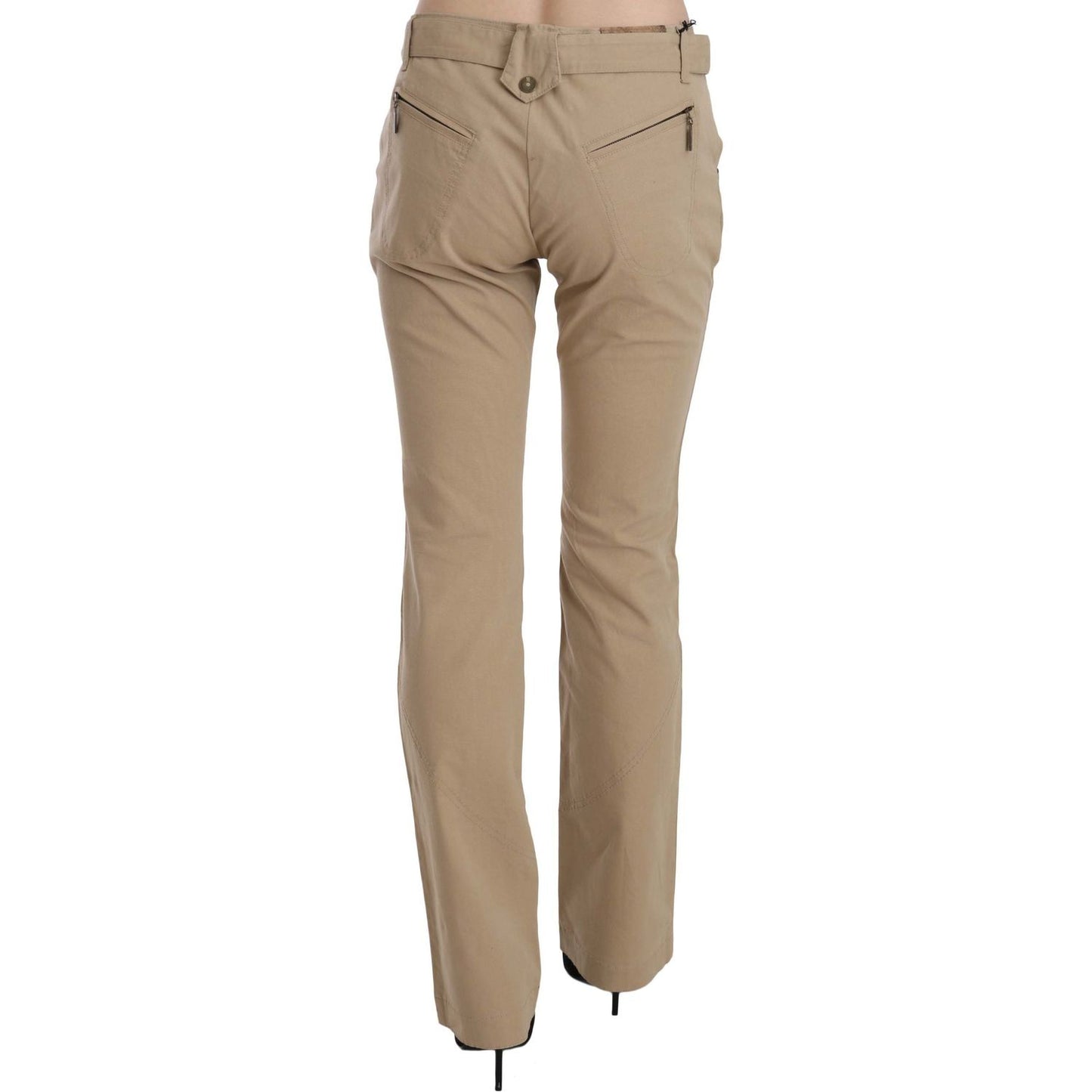 Just Cavalli Beige Cotton Mid Waist Straight Trousers Pants PAN70365-46