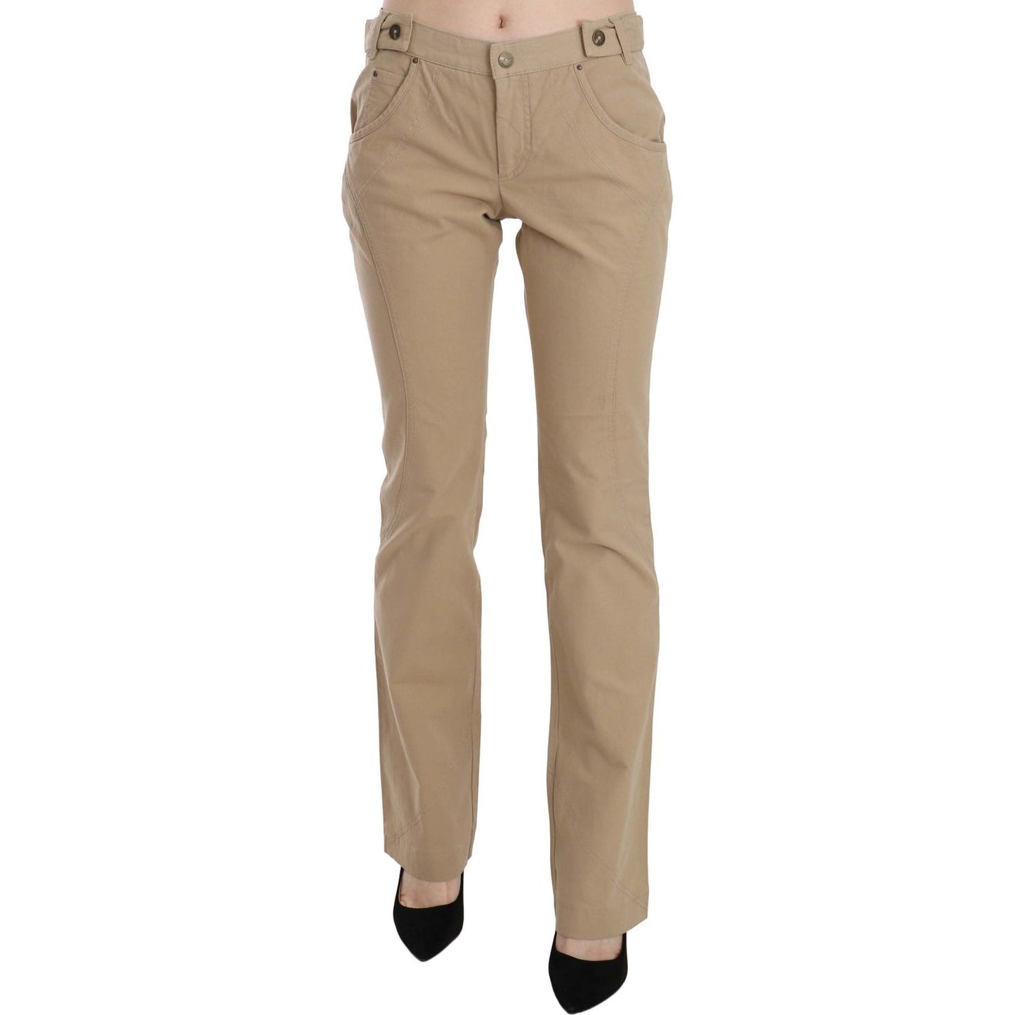 Just Cavalli Beige Cotton Mid Waist Straight Trousers Pants PAN70365-46