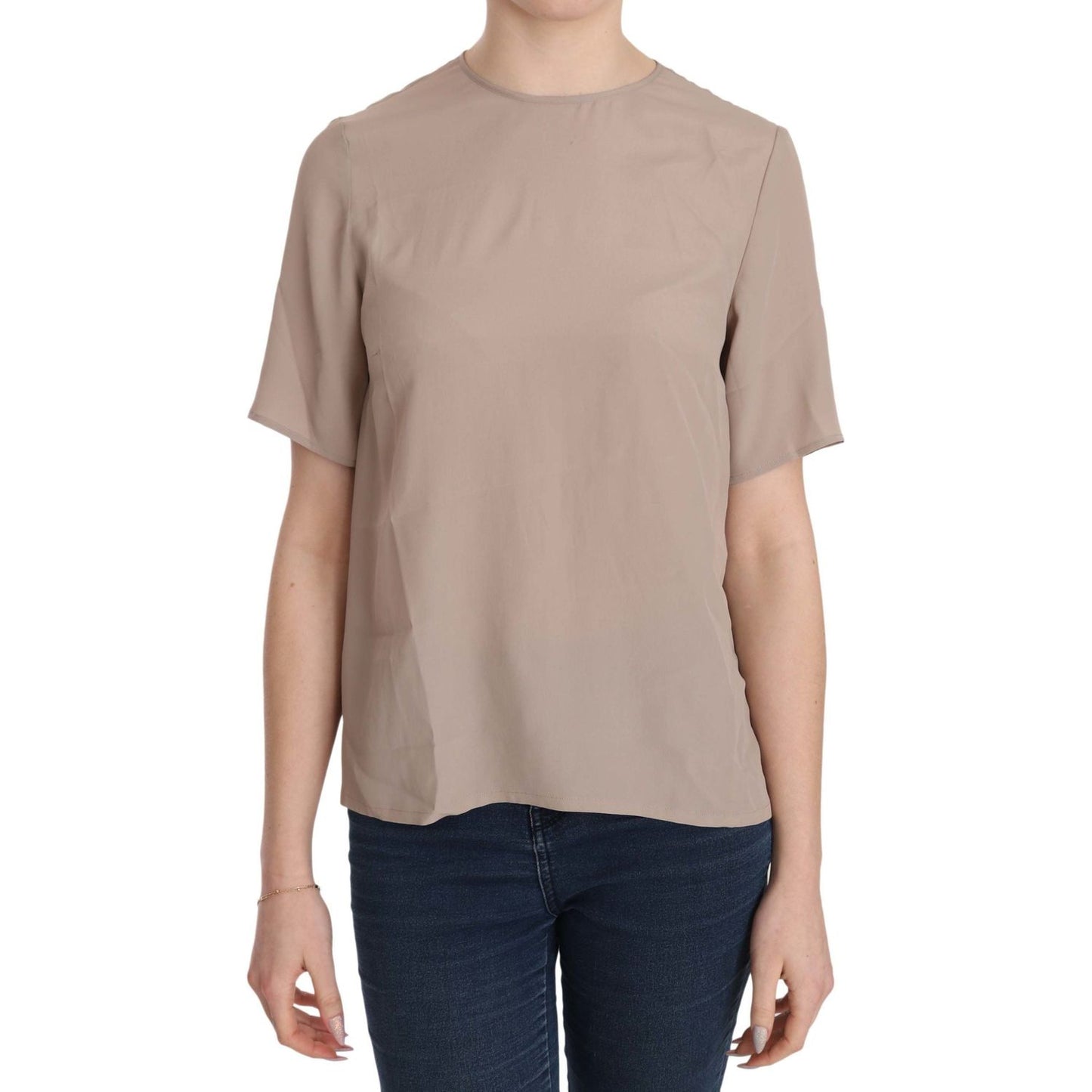 Dolce & Gabbana Beige Crew Neck Short Sleeve Blouse TSH3651-40