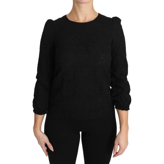 Dolce & Gabbana Black Floral Lace Zipper Top Blouse