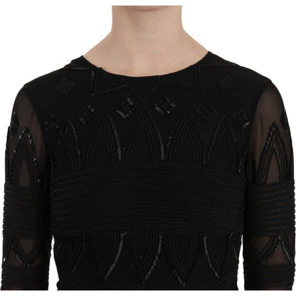 John Richmond Black Silk Sequined Mini Shift Gown