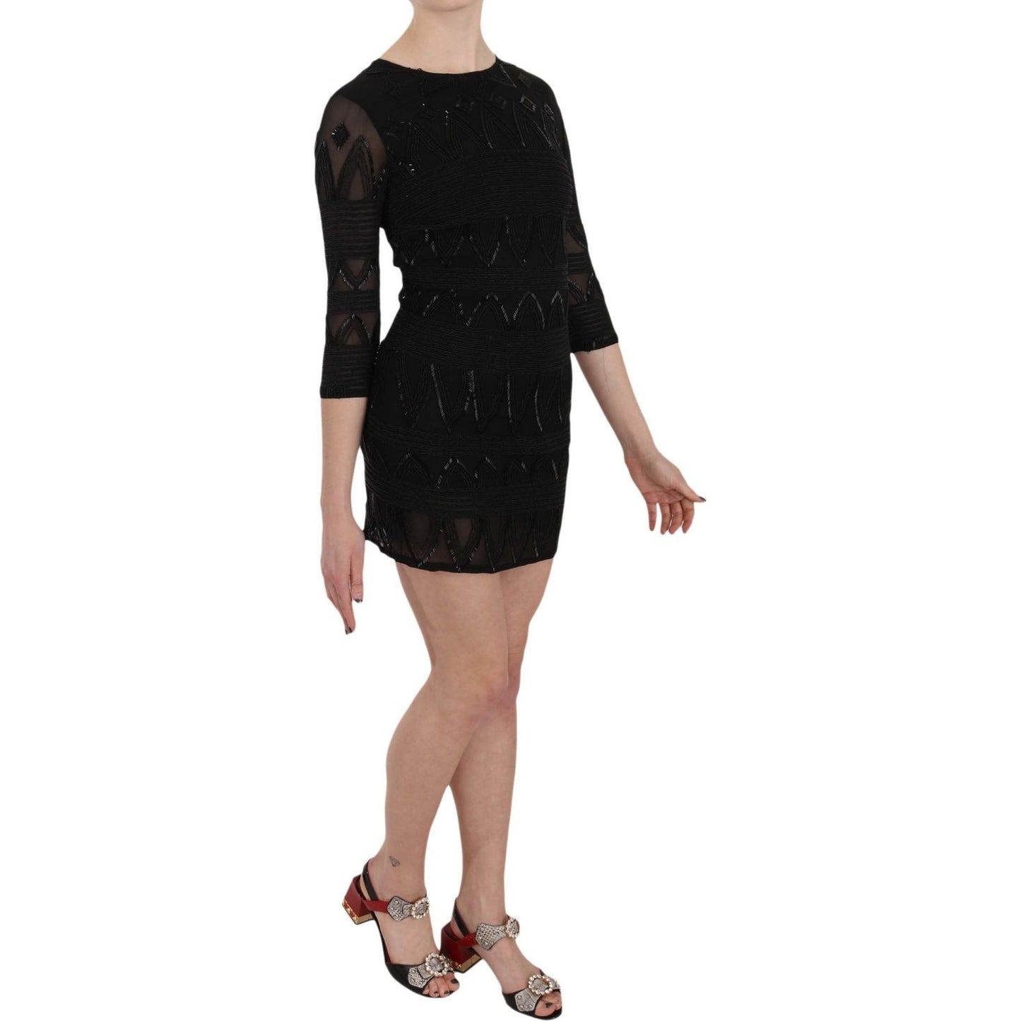 John Richmond Black Silk Sequined Mini Shift Gown