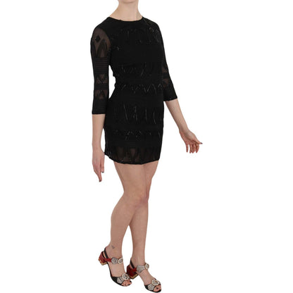 John Richmond Black Silk Sequined Mini Shift Gown