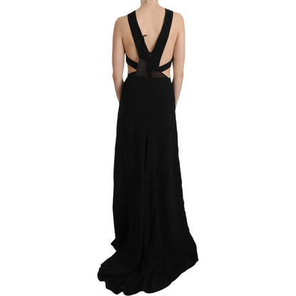 John Richmond Black Crystal Leather Gown Flare Dress