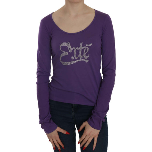 Exte Purple Crystal Embellished Long Sleeve Casual Top1728,67345645728,Clothing,Exte,IT38|XS,IT40|S,IT42|M,IT44|L,IT46|XL,Long Sleeve - T-Shirts - Clothing,Material: 65% Polyester 35% Cotton,New with tags,Purple,T-Shirts - Clothing,Tops & T-Shirts - Women