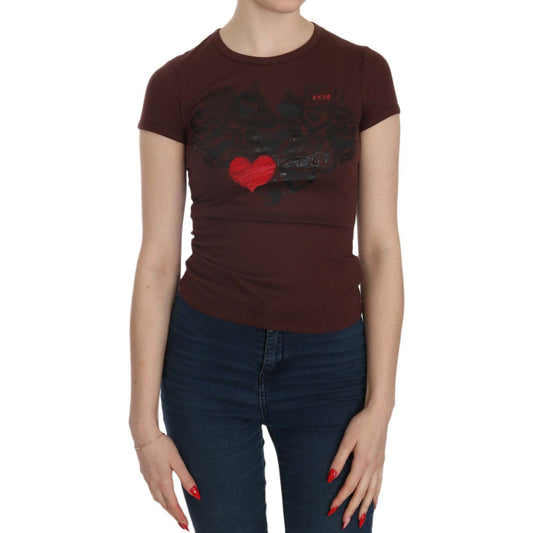 Exte Brown Hearts Short Sleeve Casual T-shirt Top1728,67345645728,Brown,Clothing,Exte,IT38|XS,IT40|S,IT42|M,Material: 65% Polyester 35% Cotton,New with tags,T-Shirts - Clothing,T-Shirts - T-Shirts - Clothing,Tops & T-Shirts - Women - Clothing,Women,Women