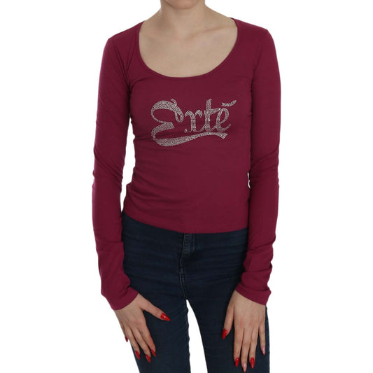 Exte Crystal Embellished Long Sleeve Casual Top1728,67345645728,Clothing,Exte,IT38|XS,IT40|S,IT42|M,IT44|L,IT46|XL,Long Sleeve - T-Shirts - Clothing,Material: 65% Polyester 35% Cotton,New with tags,Red,T-Shirts - Clothing,Tops & T-Shirts - Women - Clothin