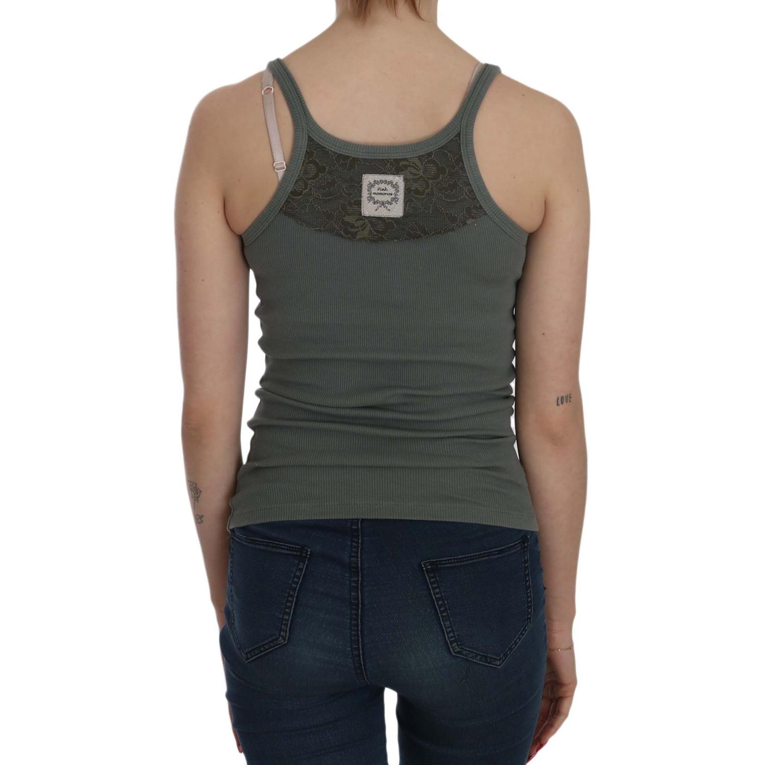 PINK MEMORIES Green Sleeveless Spaghetti Tank T-Shirt Blouse