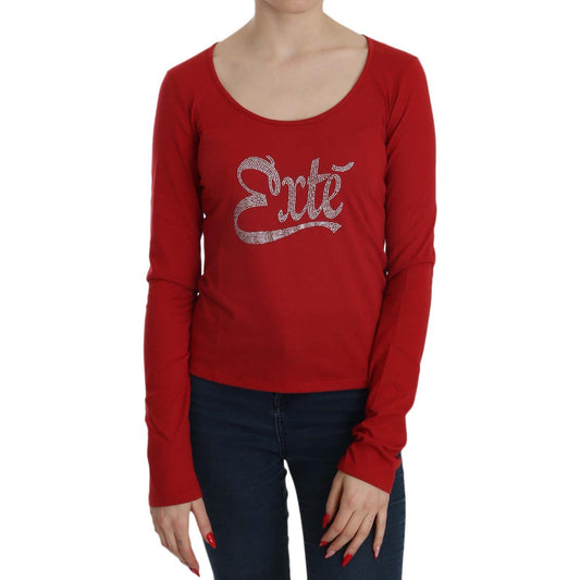Exte Red Crystal Embellished Long Sleeve Blouse1728,67345645728,Clothing,Exte,IT38|XS,IT40|S,IT42|M,IT44|L,IT46|XL,Long Sleeve - T-Shirts - Clothing,Material: 65% Polyester 35% Cotton,New with tags,Red,T-Shirts - Clothing,Tops & T-Shirts - Women - Clothin