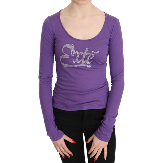 Purple Exte Crystal Embellished Long Sleeve Top Blouse1728,67345645728,Clothing,Exte,IT40|S,Long Sleeve - T-Shirts - Clothing,Material: 65% Polyester 35% Cotton,New with tags,Purple,T-Shirts - Clothing,Tops & T-Shirts - Women - Clothing,Women,Women - Clot