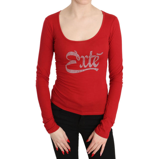 Red Exte Crystal Embellished Long Sleeve Top Blouse1728,67345645728,Clothing,Exte,IT38|XS,IT40|S,IT42|M,IT44|L,IT46|XL,Long Sleeve - T-Shirts - Clothing,Material: 65% Polyester 35% Cotton,New with tags,Red,T-Shirts - Clothing,Tops & T-Shirts - Women - Clo