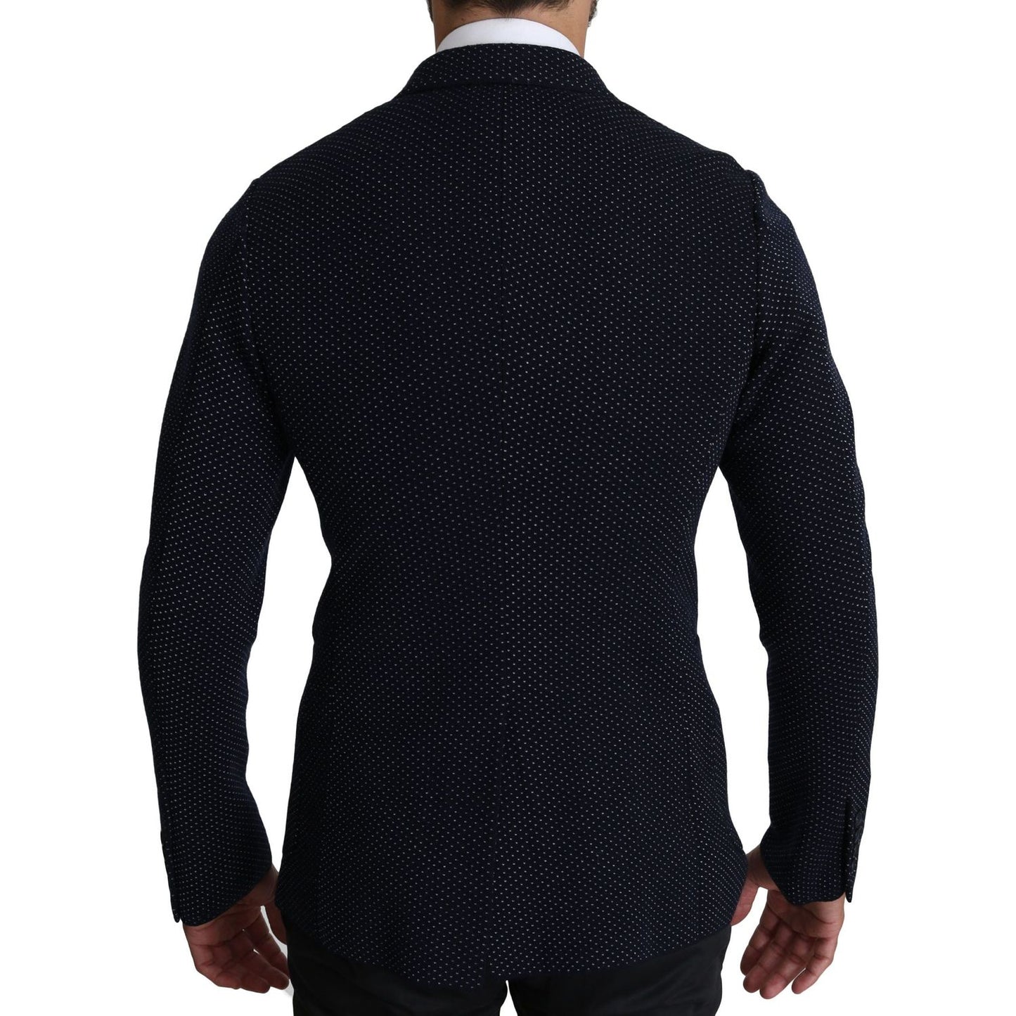 Dolce & Gabbana Dark Blue Dotted Double Breasted Coat Blazer1728,67345645728,Blazers - Men - Clothing,Blazers - Suits & Blazers - Clothing,Blue,Clothing,Dolce & Gabbana,IT50 | L,Material: 58% Virgin Wool 37% Silk 4% Nylon 1% Elastane,Men,Men - Clothing,Ne