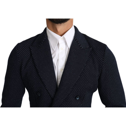 Dolce & Gabbana Dark Blue Dotted Double Breasted Coat Blazer1728,67345645728,Blazers - Men - Clothing,Blazers - Suits & Blazers - Clothing,Blue,Clothing,Dolce & Gabbana,IT50 | L,Material: 58% Virgin Wool 37% Silk 4% Nylon 1% Elastane,Men,Men - Clothing,Ne