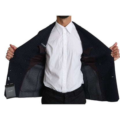Dolce & Gabbana Dark Blue Dotted Double Breasted Coat Blazer1728,67345645728,Blazers - Men - Clothing,Blazers - Suits & Blazers - Clothing,Blue,Clothing,Dolce & Gabbana,IT50 | L,Material: 58% Virgin Wool 37% Silk 4% Nylon 1% Elastane,Men,Men - Clothing,Ne