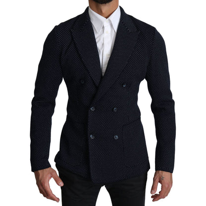 Dolce & Gabbana Dark Blue Dotted Double Breasted Coat Blazer1728,67345645728,Blazers - Men - Clothing,Blazers - Suits & Blazers - Clothing,Blue,Clothing,Dolce & Gabbana,IT50 | L,Material: 58% Virgin Wool 37% Silk 4% Nylon 1% Elastane,Men,Men - Clothing,Ne