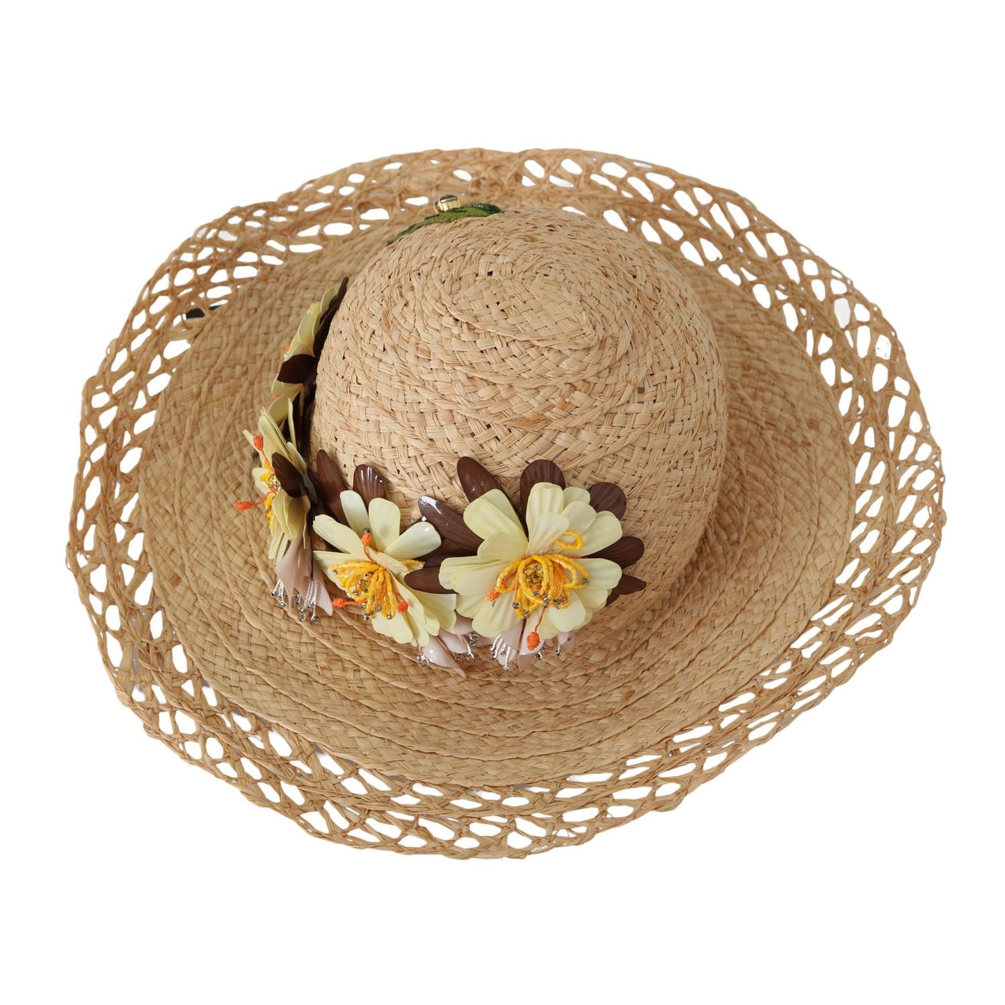Dolce & Gabbana Beige Wide Brim Floral Bucket Capello Hat