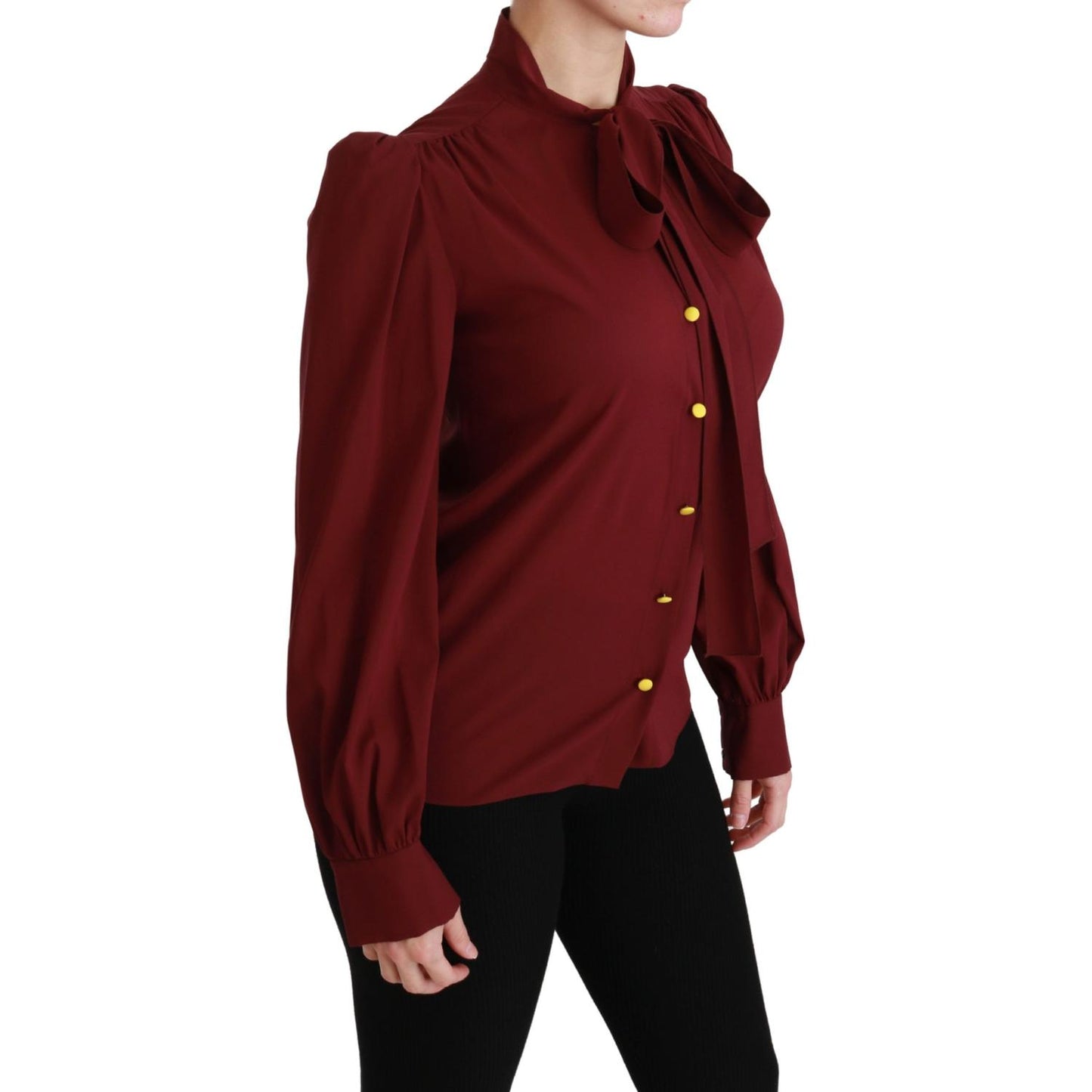 Dolce & Gabbana Maroon Long Sleeve Shirt Blouse Silk Top TSH4470-36
