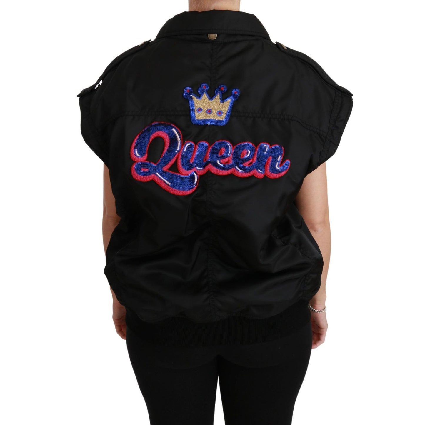 Dolce & Gabbana Black Queen Crown Sequined Bomber Jacket