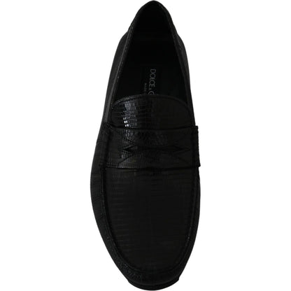 Dolce & Gabbana Black Lizard Leather Flat Loafers Shoes1728,67345645728,Black,Dolce & Gabbana,EU39/US6,Loafers - Men - Shoes,Loafers - Shoes,Material: 100% Lizard skin Leather,Men,Men - Shoes,New with tags,Shoes,Slip-On Loafers - Loafers - Shoes