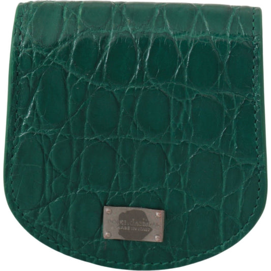 Dolce & Gabbana exotic coin wallet in green exotic skin with logo detail and snap button closure, made in Italy.