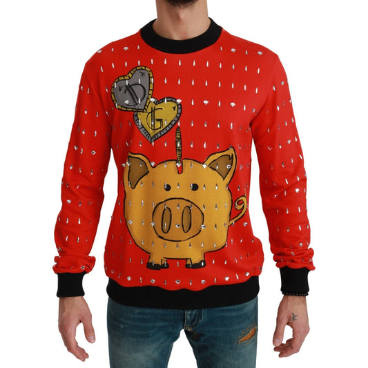 Dolce & Gabbana Red Crystal Pig of the Year Sweater1728,67345645728,Clothing,Dolce & Gabbana,IT44 | XS,IT46 | S,IT50 | L,IT52 | L,IT54 | XL,Material: 100% Cotton,Men,Men - Clothing,New with tags,Red,Sweaters - Clothing,Sweaters - Men - Clothing,Sweatshirt