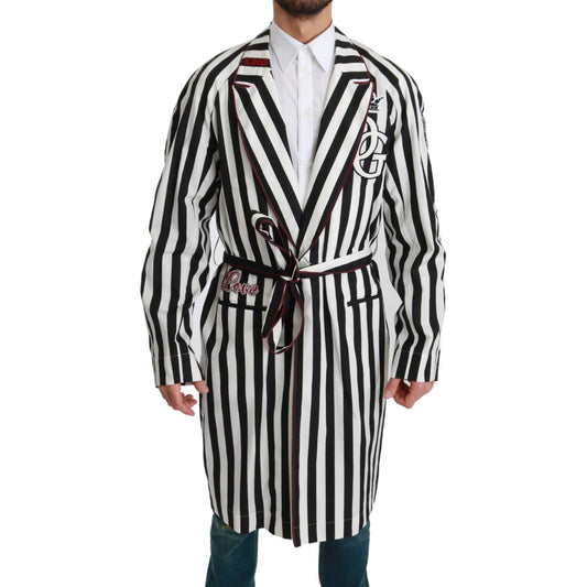 Dolce & Gabbana Black Coat Nightgown White Cotton Robe1728,67345645728,Black/White,Clothing,Dolce & Gabbana,IT46 | S,Material: 100% Cotton,Men,Men - Clothing,New with tags,Nightgowns - Sleepwear - Clothing,Robes - Sleepwear - Clothing,Sleepwear - Clothing