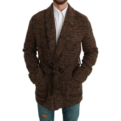 Dolce & Gabbana Brown Checkered Wool Robe Coat Wrap Jacket1728,67345645728,Brown,Clothing,Coats - Jackets & Coats - Clothing,Dolce & Gabbana,IT44 | XS,IT46 | S,IT48 | M,Jackets & Coats - Clothing,Jackets - Men - Clothing,Material: 12% Nylon 52% Wool 36% A