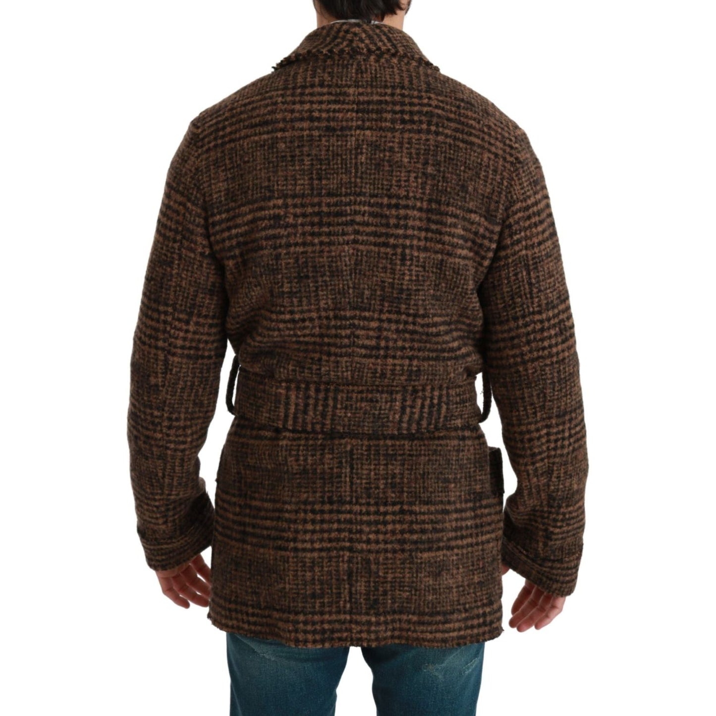 Dolce & Gabbana Brown Checkered Wool Robe Coat Wrap Jacket1728,67345645728,Brown,Clothing,Coats - Jackets & Coats - Clothing,Dolce & Gabbana,IT44 | XS,IT46 | S,IT48 | M,Jackets & Coats - Clothing,Jackets - Men - Clothing,Material: 12% Nylon 52% Wool 36% A
