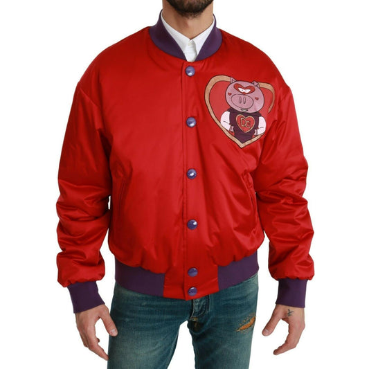 Dolce & Gabbana Red YEAR OF THE PIG Bomber Jacket1728,67345645728,Bombers - Jackets & Coats - Clothing,Clothing,Dolce & Gabbana,IT44 | XS,IT46 | S,IT48 | M,IT50 | L,IT52 | L,Jackets & Coats - Clothing,Jackets - Men - Clothing,Material: 100% Polyester,Men,