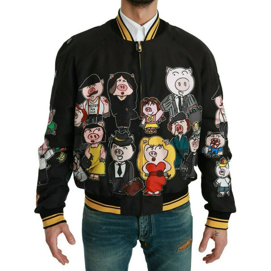 Dolce & Gabbana Black YEAR OF THE PIG Bomber Jacket1728,67345645728,Black,Bombers - Jackets & Coats - Clothing,Clothing,Dolce & Gabbana,IT48 | M,Jackets & Coats - Clothing,Jackets - Men - Clothing,Material: 100% Polyester,Men,Men - Clothing,New with tags