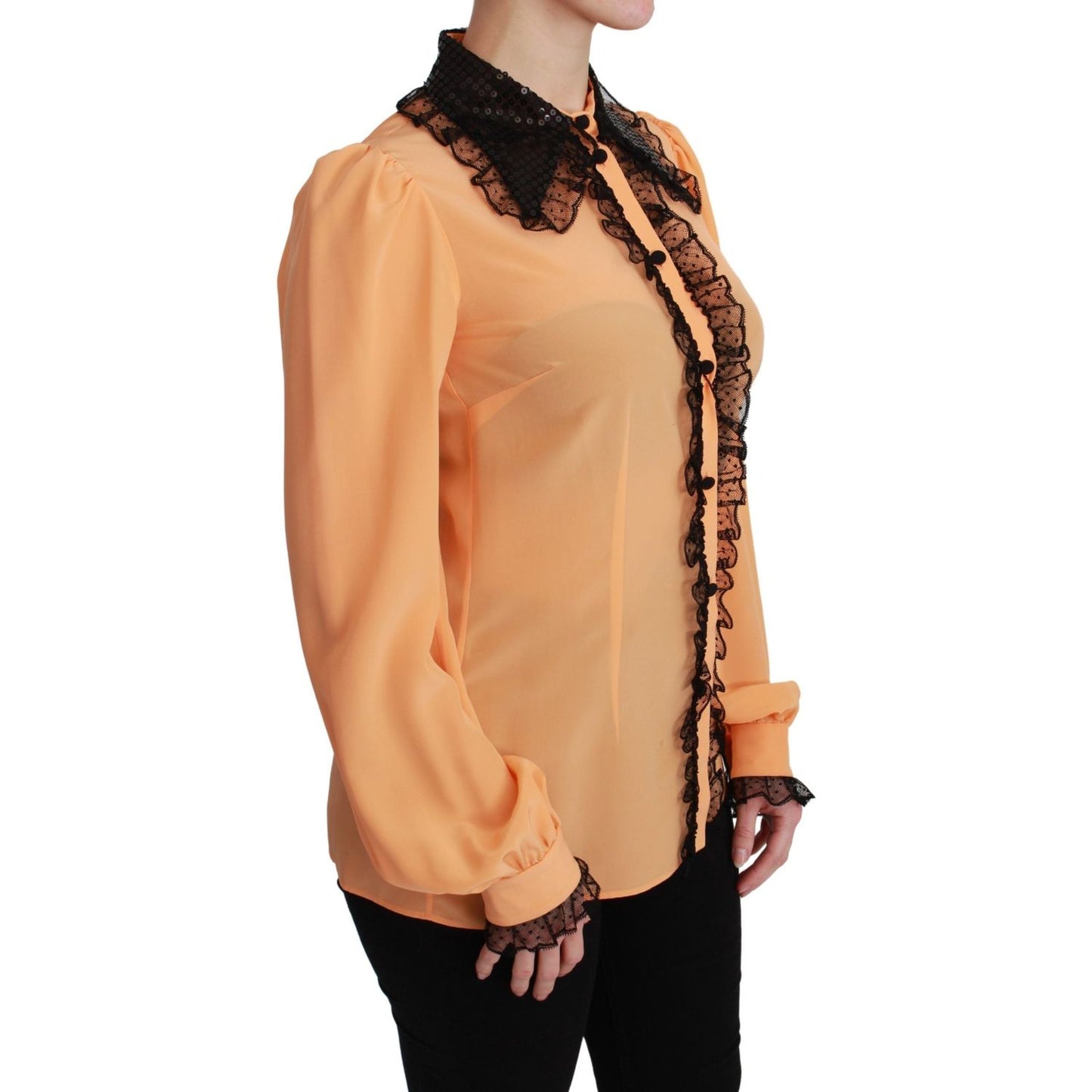 Dolce & Gabbana Yellow Silk Sequin Lace Blouse Shirt TSH4662-36