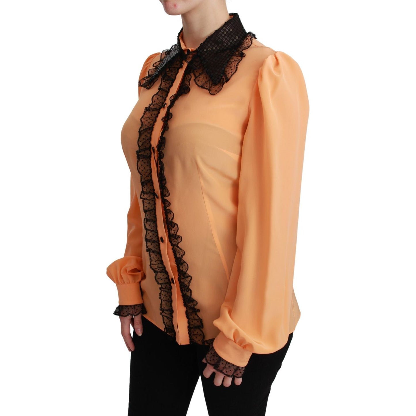 Dolce & Gabbana Yellow Silk Sequin Lace Blouse Shirt TSH4662-36