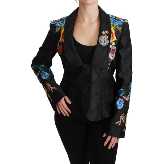 Dolce & Gabbana Black Brocade Crystal Blazer Jacket 1728,67345645728,Black,Blazers - Suits & Blazers - Clothing,Clothing,Coats - Jackets & Coats - Clothing,Dolce & Gabbana,IT46 | L,Jackets & Coats - Clothing,Jackets & Coats - Women - Clothing,Material: 70