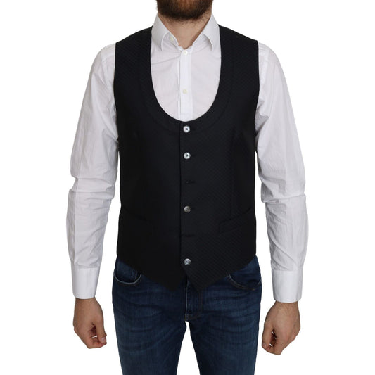 Dolce & Gabbana Blue Silk Romb Pattern Formal Coat Vest1728,30% Silk,67345645728,Blue,Clothing,Dolce & Gabbana,IT46 | S,Material: 70% Cotton,Men,Men - Clothing,New with tags,Suits & Blazers - Clothing,Vests - Men - Clothing,Waistcoats - Suits & Blazers -