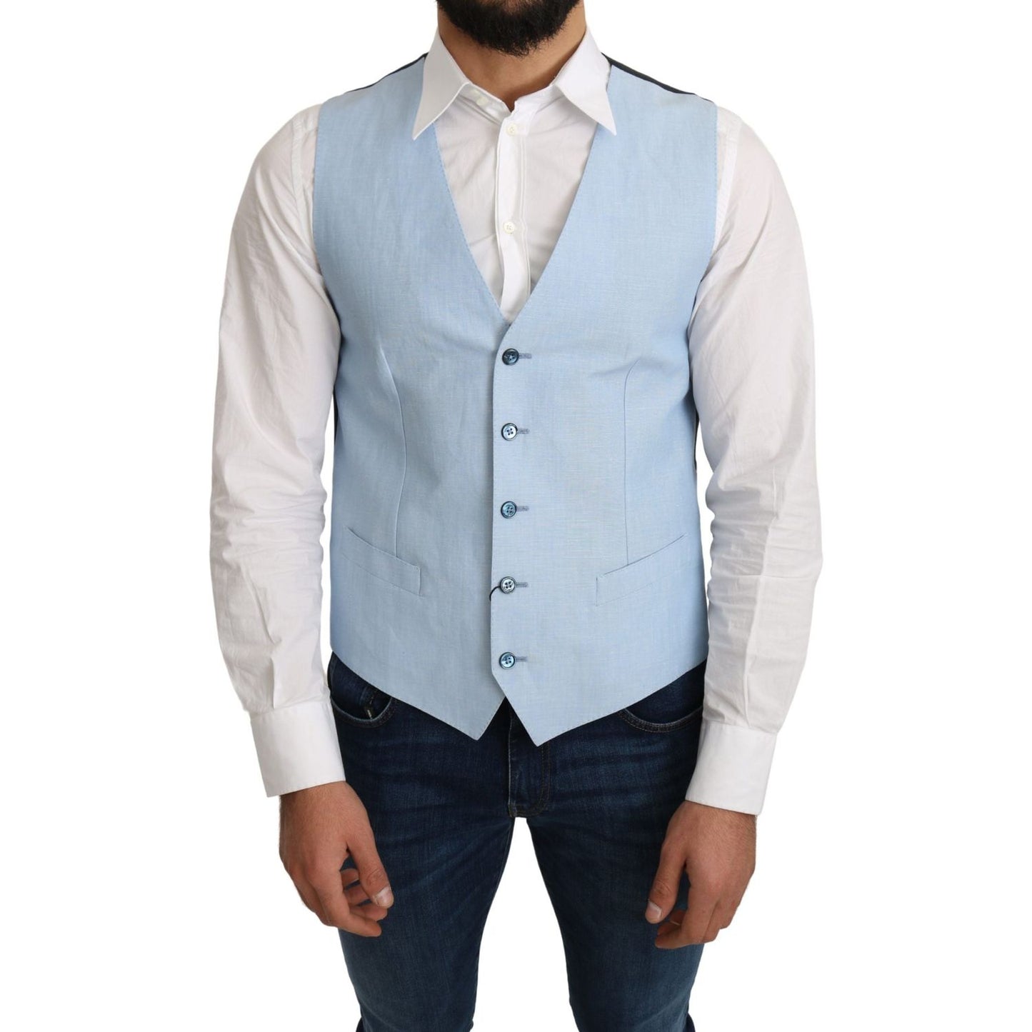Dolce & Gabbana Blue Viscose Stretch Formal Coat Vest 1728,67345645728,Blue,Clothing,cotton,Dolce & Gabbana,elastane blend,IT48 | M,Material: Wool,Men,Men - Clothing,New with tags,Suits & Blazers - Clothing,Vests - Men - Clothing,viscose,Waistcoats - Suit