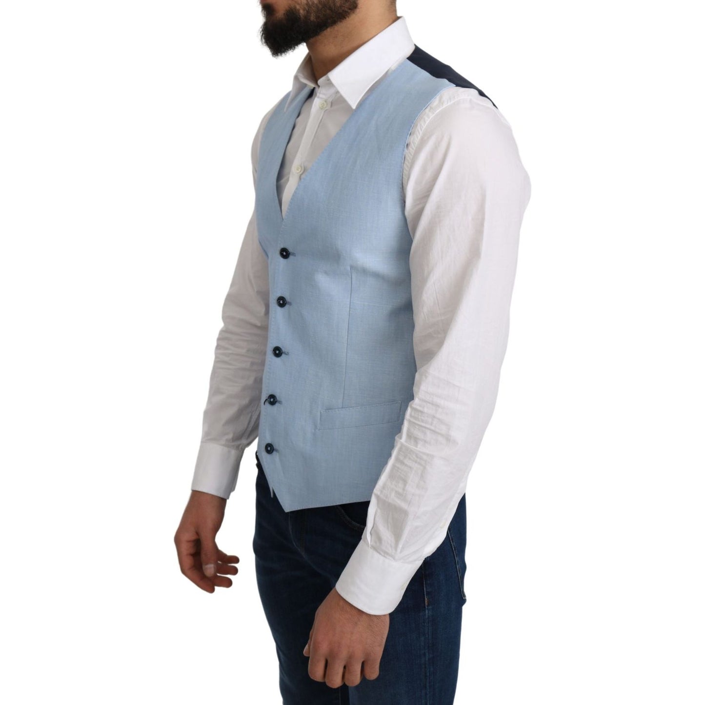Dolce & Gabbana Blue Viscose Stretch Formal Coat Vest 1728,67345645728,Blue,Clothing,cotton,Dolce & Gabbana,elastane blend,IT48 | M,Material: Wool,Men,Men - Clothing,New with tags,Suits & Blazers - Clothing,Vests - Men - Clothing,viscose,Waistcoats - Suit