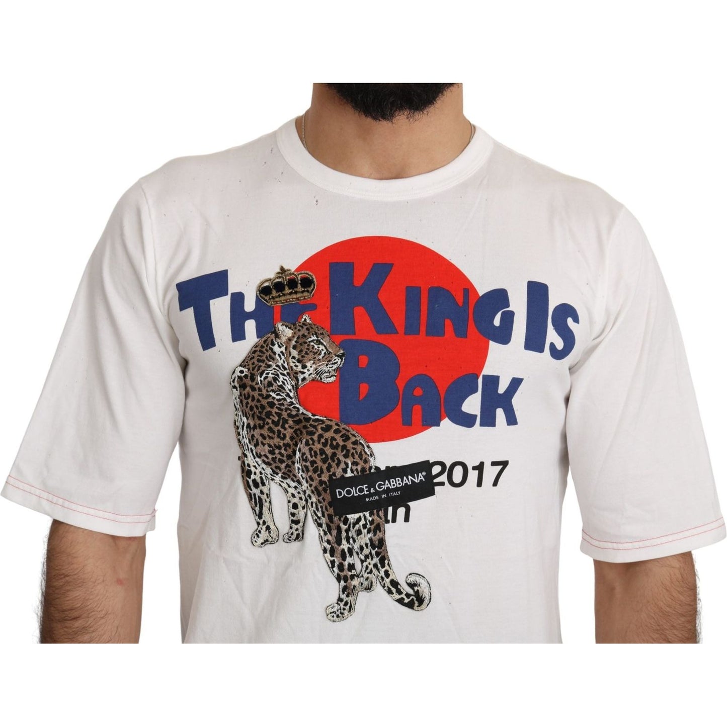 Dolce & Gabbana White Leopard Royal Top T-shirt1728,67345645728,Clothing,Dolce & Gabbana,IT46 | S,Material: 100% Cotton,Men,Men - Clothing,New with tags,T-Shirts - Clothing,T-Shirts - Men - Clothing,T-Shirts - T-Shirts - Clothing,White
