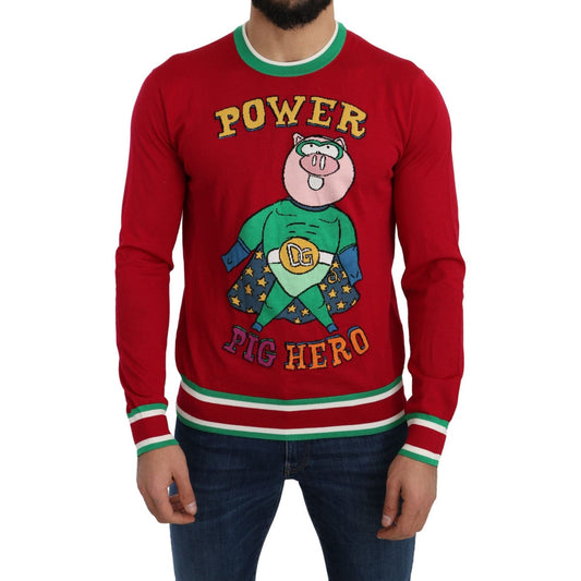 Dolce & Gabbana Red Wool Silk Pig of the Year Sweater1728,33% Silk,67345645728,Clothing,Dolce & Gabbana,IT46 | S,IT48 | M,IT50 | L,Material: 67% Wool,Men,Men - Clothing,New with tags,Red,Sweaters - Clothing,Sweaters - Men - Clothing,Sweatshirts - Sweaters