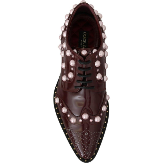 Dolce & Gabbana Bordeaux Leather Crystal Pearls Formal Shoes LA6911-39