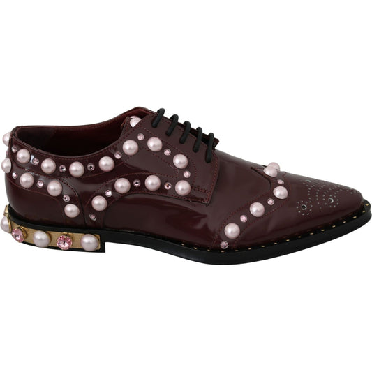 Dolce & Gabbana Bordeaux Leather Crystal Pearls Formal Shoes LA6911-39