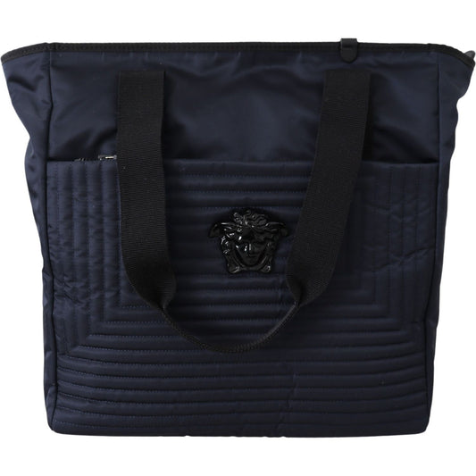 Versace Elegant Blue Nylon Tote Bag 8053850331093