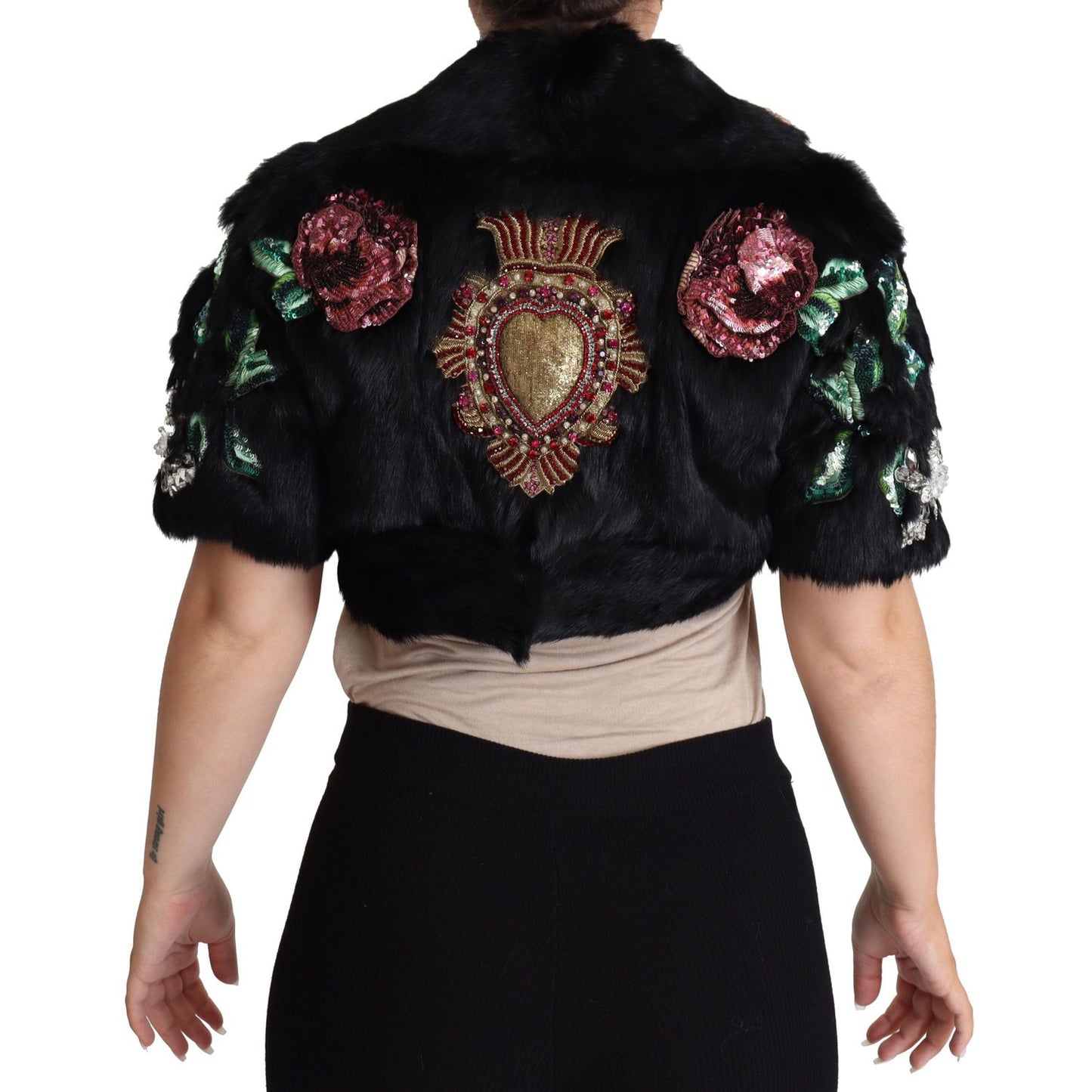Dolce & Gabbana Black Rabbit Fur Crystals Sequin Coat 1728,67345645728,Black,Clothing,Coats - Jackets & Coats - Clothing,Dolce & Gabbana,IT36 | XS,Jackets & Coats - Clothing,Jackets & Coats - Women - Clothing,Material: 100% Rabbit Fur,New with tags,Women,