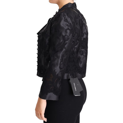 Dolce & Gabbana Black Lace Sheer Corset Organza Silk Jacket 1728,67345645728,Black,Blazers - Suits & Blazers - Clothing,Clothing,Coats - Jackets & Coats - Clothing,Dolce & Gabbana,IT46|XL,Jackets & Coats - Clothing,Jackets & Coats - Women - Clothing,New w