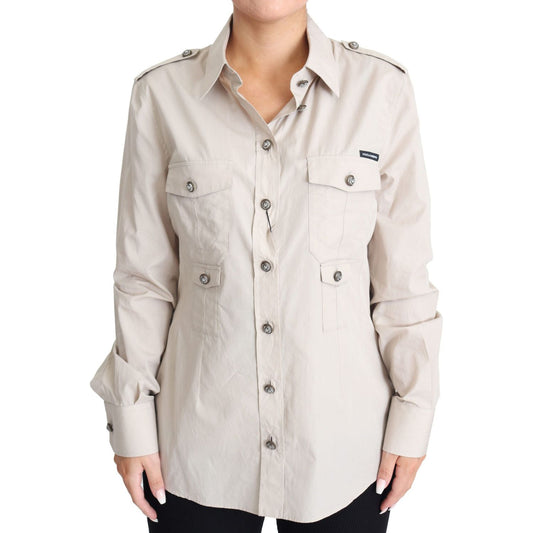 Dolce & Gabbana Beige Poplin Safari Fitted Pocket Shirt Top TSH5722-48