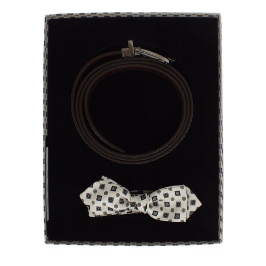 Dolce & Gabbana White Silk Bowtie Leather Men Belt Gift Box 115 cm / 46 Inches,1728,67345645728,Accessories,Belt: 100% Leather,Belts - Men - Accessories,Bowties - Ties and Formal Accessories - Accessories,Dolce & Gabbana,Material: Bowtie: 100% Silk,Men,Me