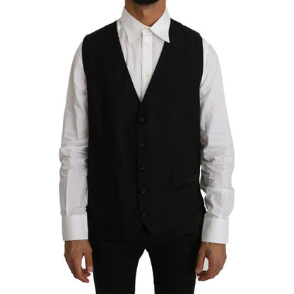 Dolce & Gabbana Black Solid Wool Silk Vest1728,2% Polyester,67345645728,8% Silk,Black,Clothing,Dolce & Gabbana,IT44 | XS,IT46 | S,IT48 | M,Material: 90% Wool,Men,Men - Clothing,New with tags,Suits & Blazers - Clothing,Vests - Men - Clothing,Waistcoats - S