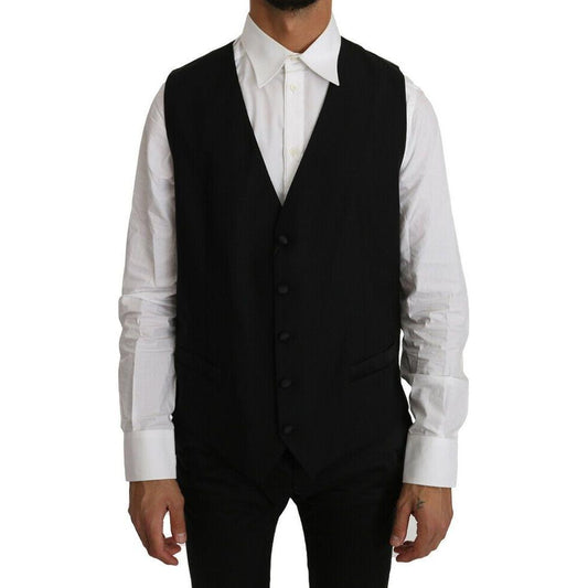 Dolce & Gabbana Black Solid Wool Silk Vest1728,2% Polyester,67345645728,8% Silk,Black,Clothing,Dolce & Gabbana,IT44 | XS,IT46 | S,IT48 | M,Material: 90% Wool,Men,Men - Clothing,New with tags,Suits & Blazers - Clothing,Vests - Men - Clothing,Waistcoats - S